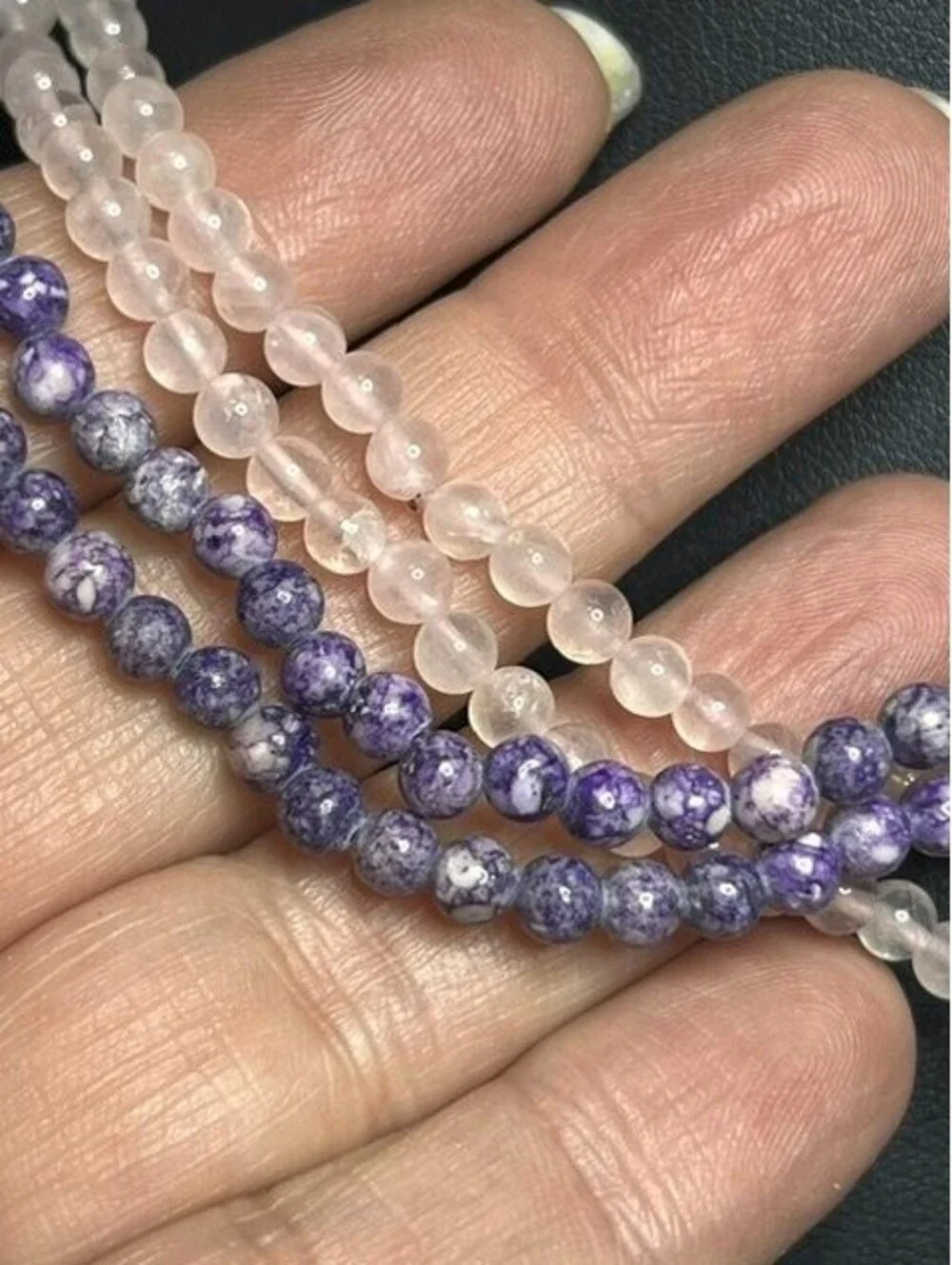 B6620 2pc lot Beaded Necklace 4-5mm Purple Puruvian Opal & Rose Quartz 35